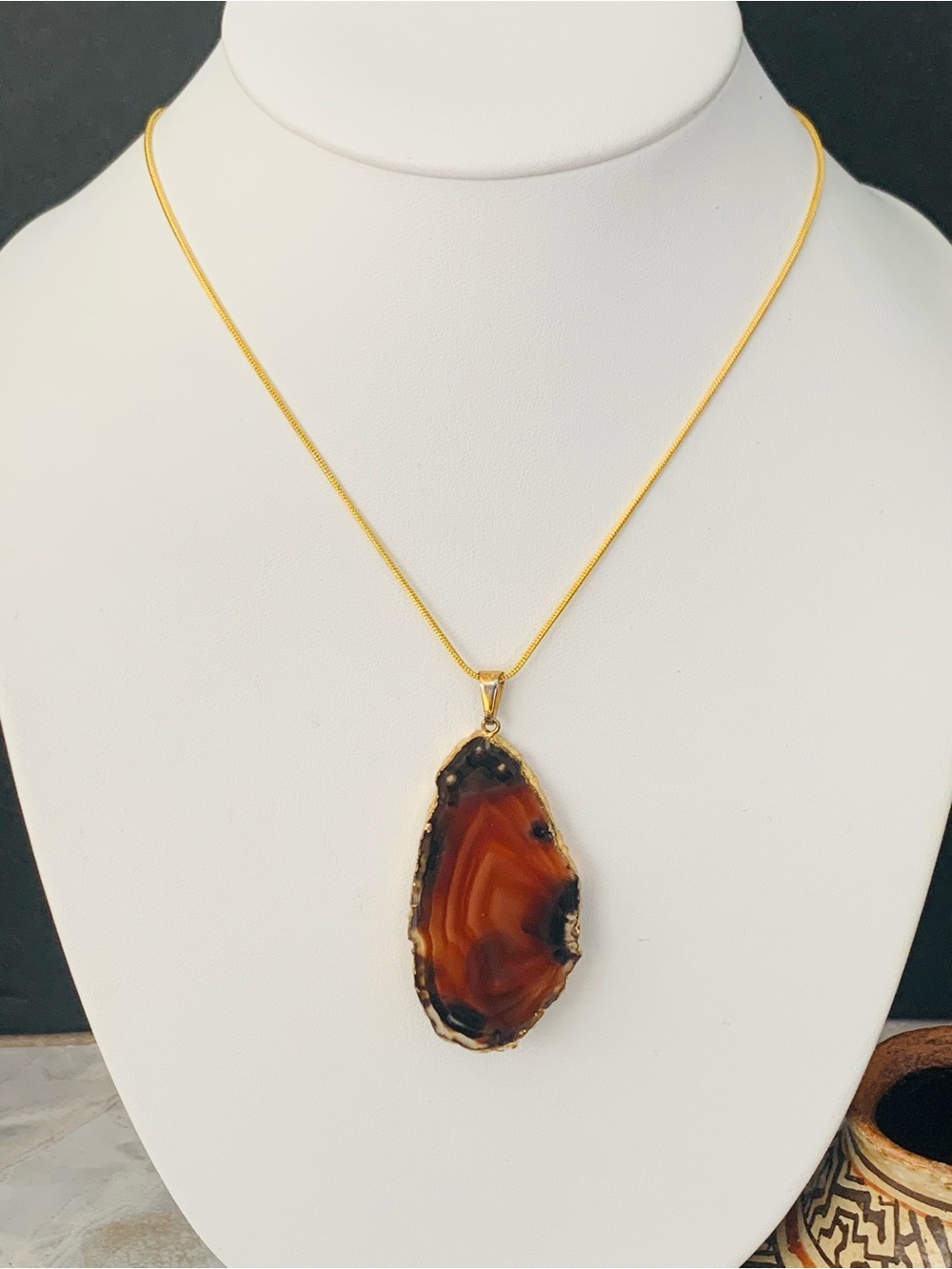 Rust Agate Pendant Necklace with - Picture 5 of 7
